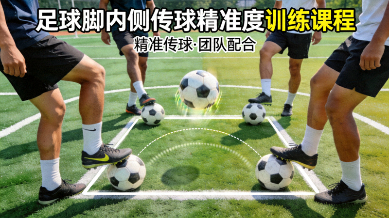 足球脚内侧传球精准度训练课程封面 - 多名球员在训练场进行三角传球练习